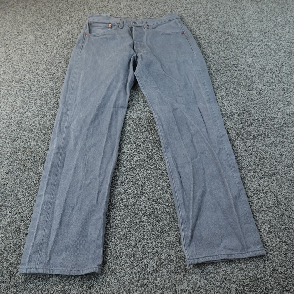 Levis Jeans Mens 32X30 Black Gray Denim Pants 501 Button Fly Straight Western